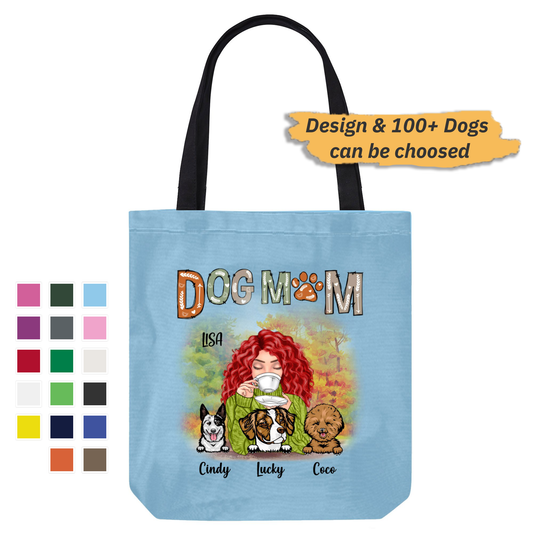 Fall Season Coffee Girl Dog Mom Personalized Canvas Bag