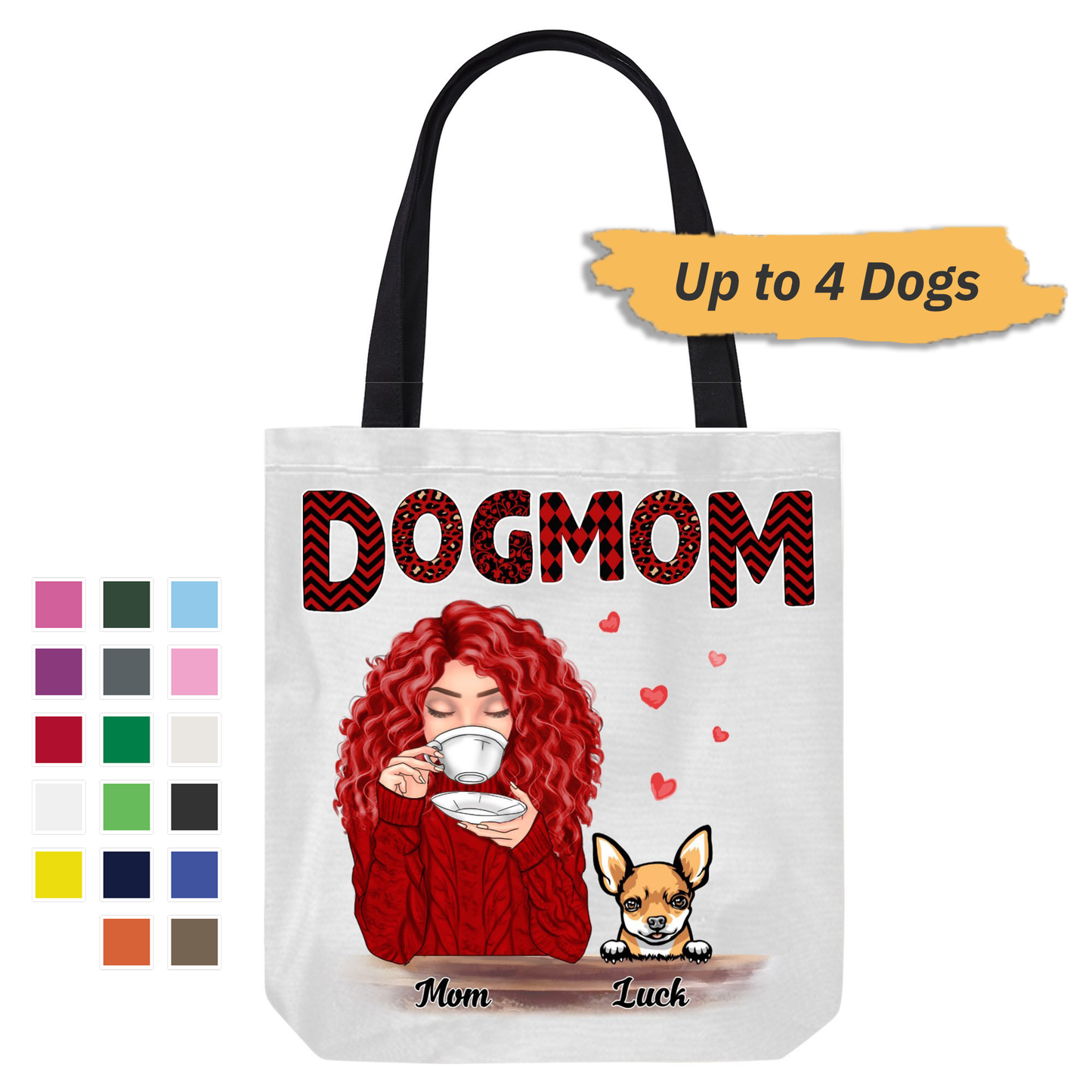 Dog Mom Red Patterned Personalized Canvas Bag