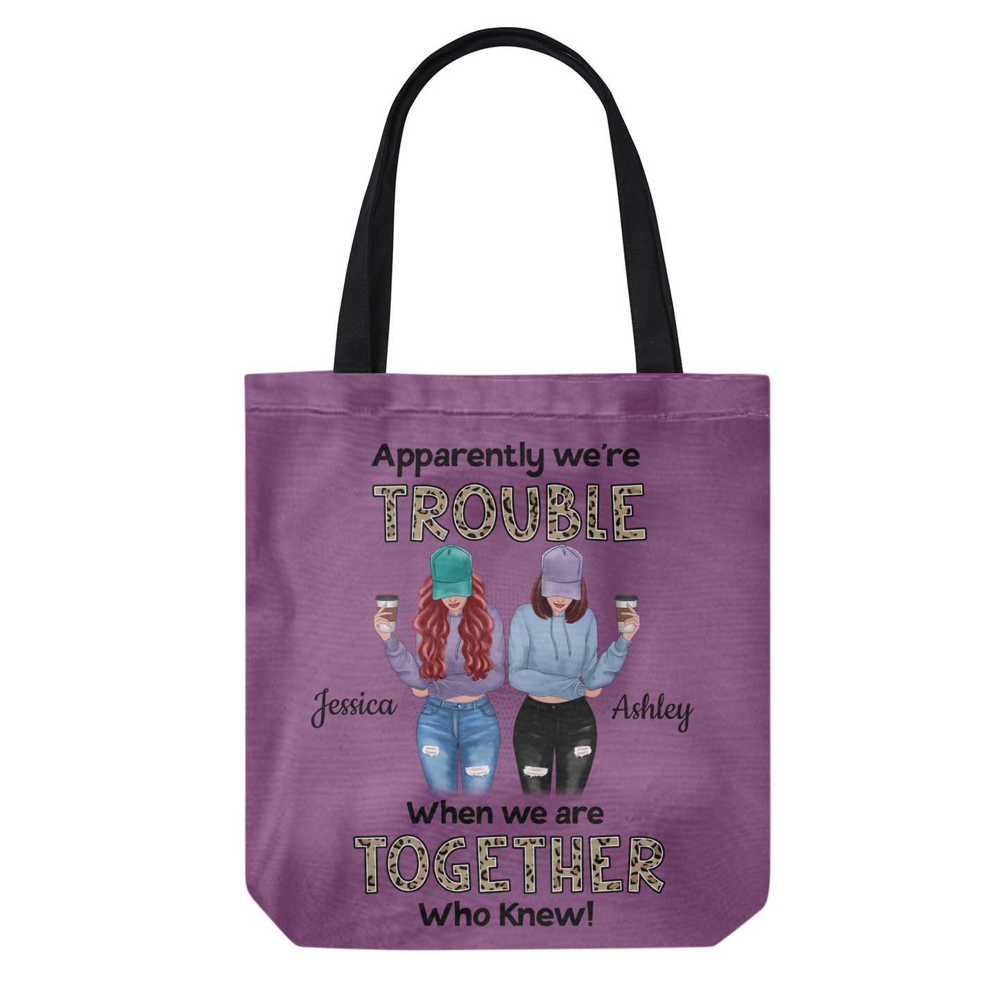 We're Trouble Besties Front View Personalized Canvas Bag