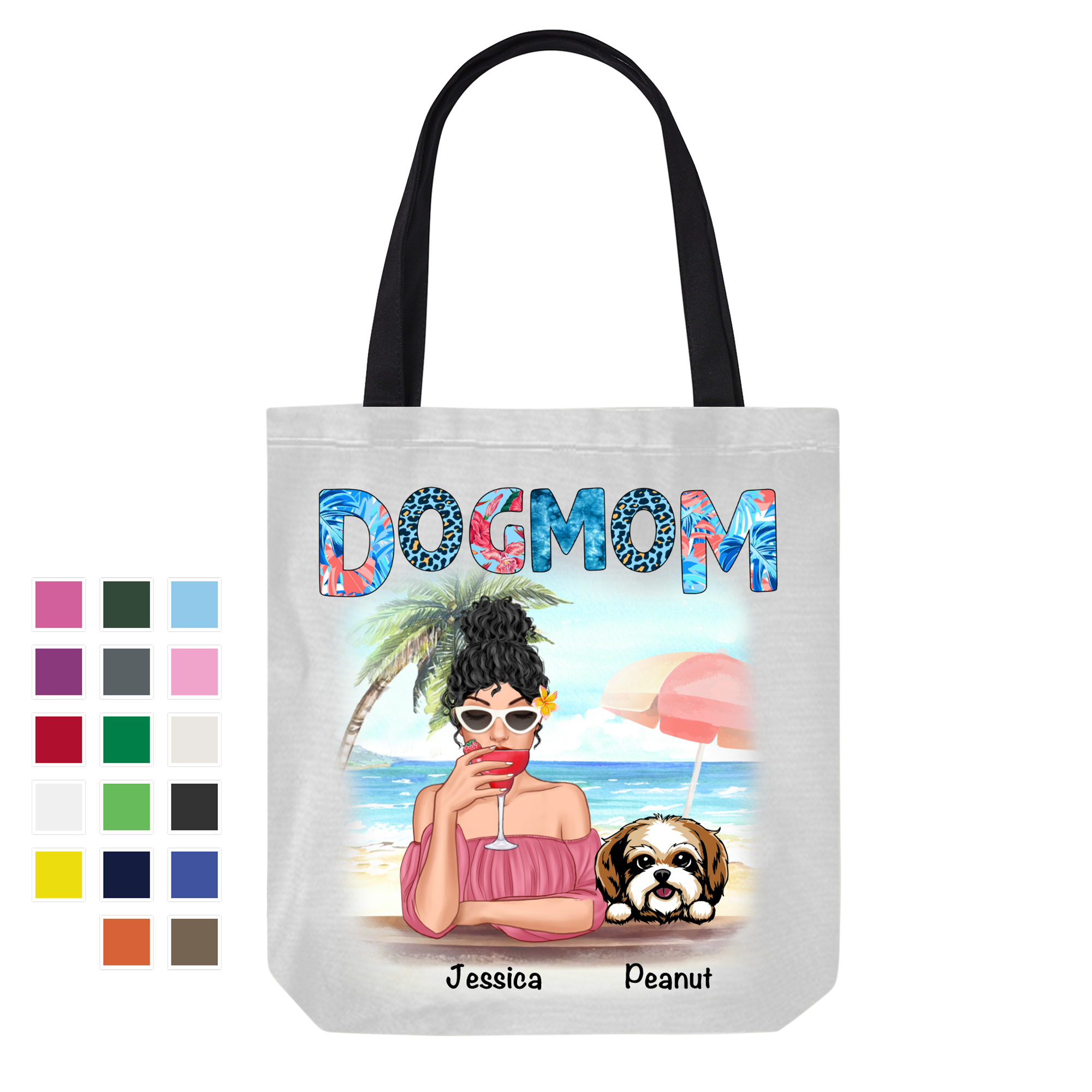 Dog Mom Summer Patterned Personalized Canvas Bag