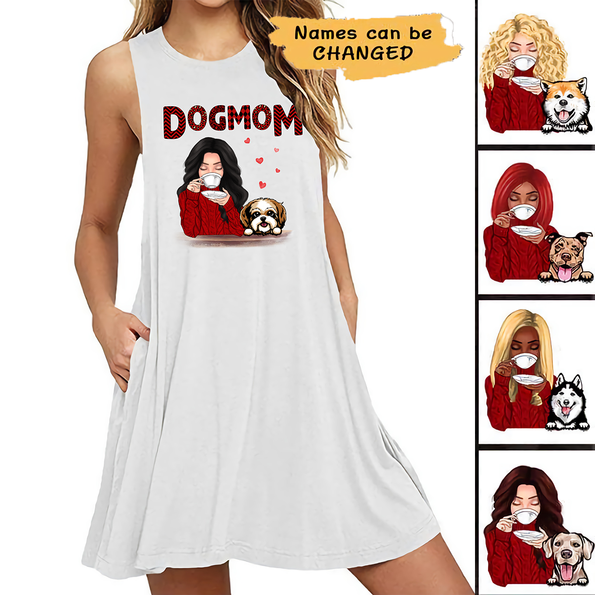 Dog Mom Red Patterned Personalized Dresses
