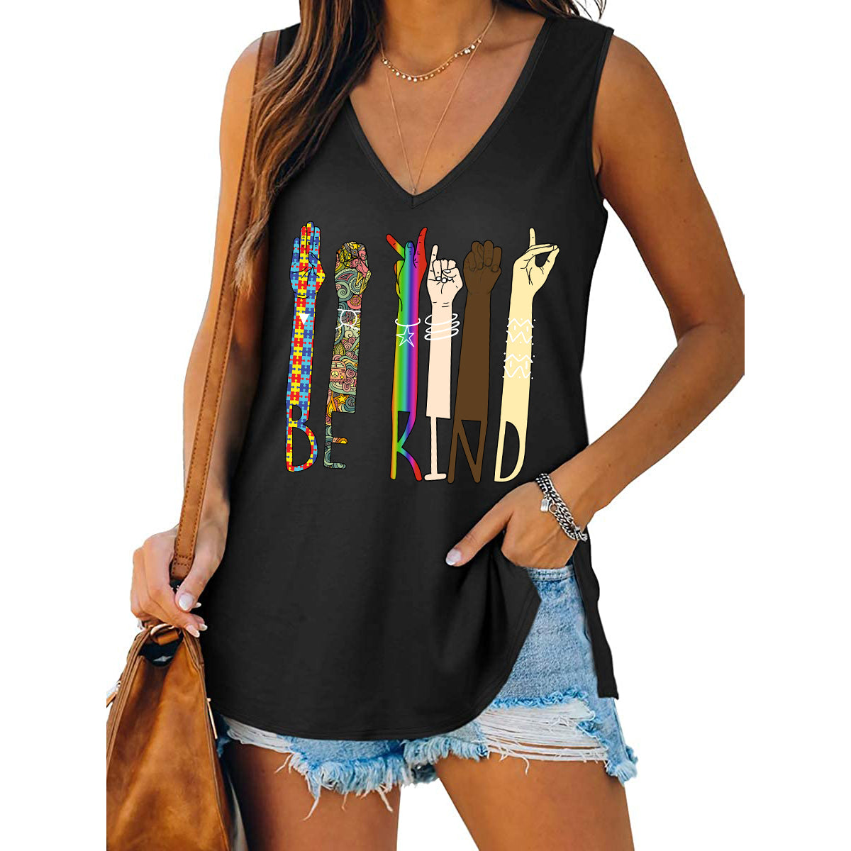 Womens Be Kind Tank Top V Neck Casual Flowy Sleeveless