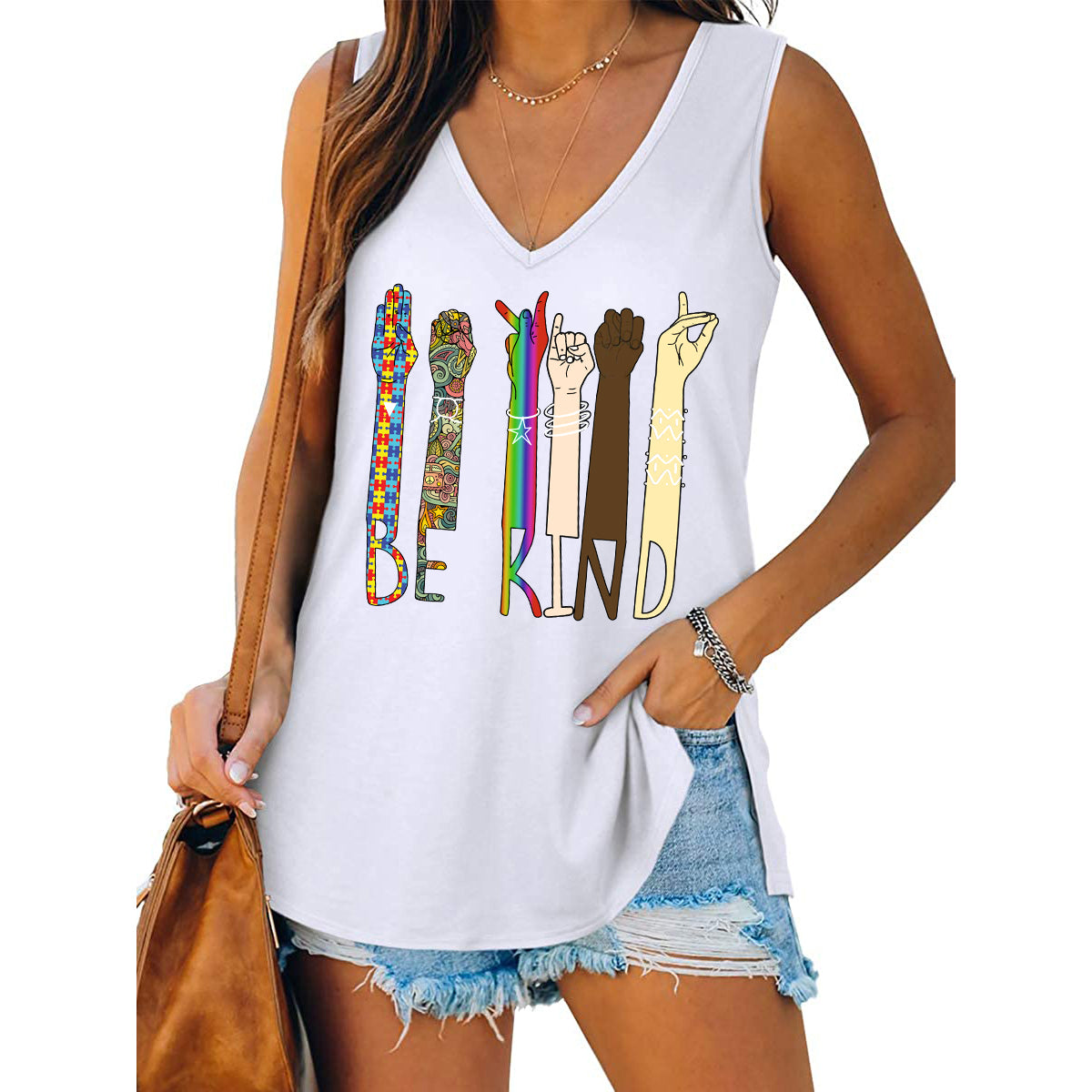 Womens Be Kind Tank Top V Neck Casual Flowy Sleeveless