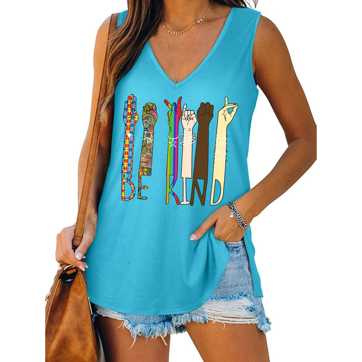 Womens Be Kind Tank Top V Neck Casual Flowy Sleeveless