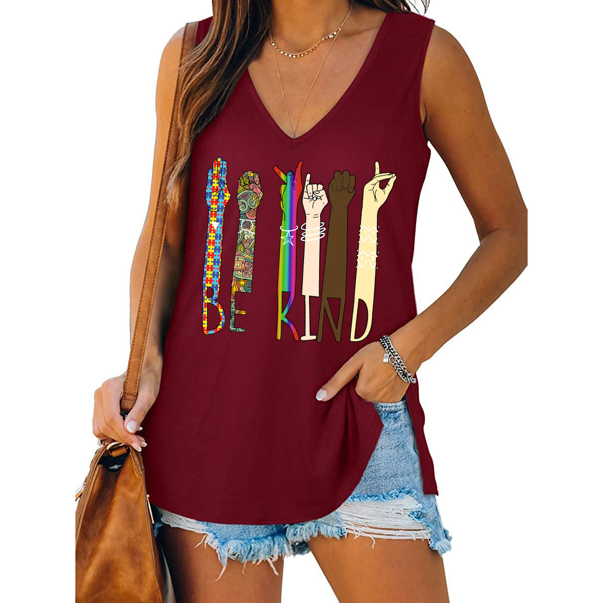 Womens Be Kind Tank Top V Neck Casual Flowy Sleeveless