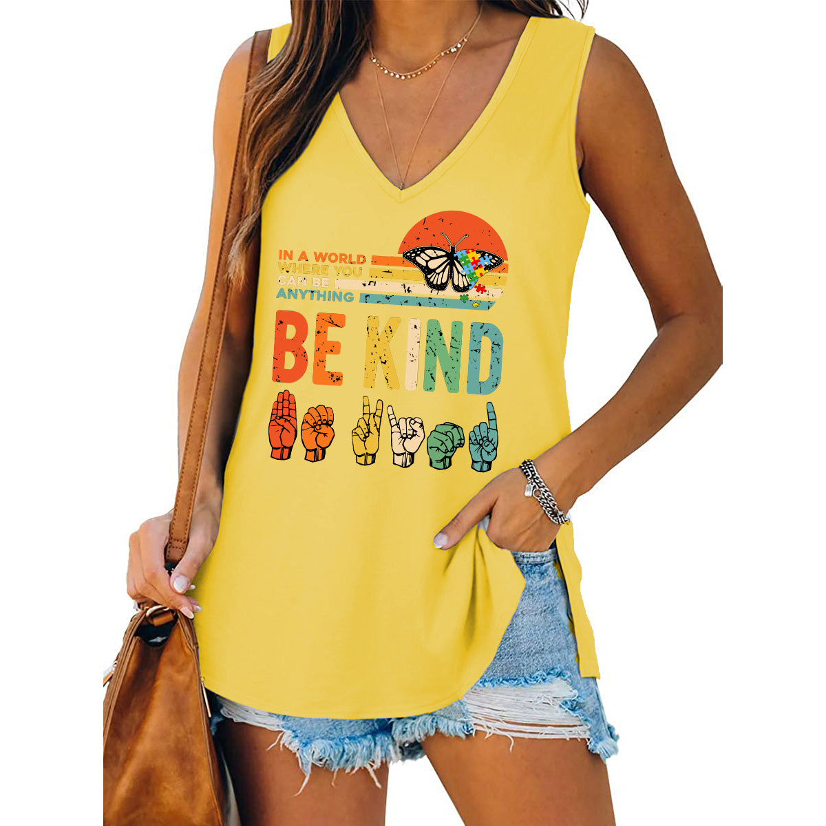 Womens Be Kind Tank Top V Neck Casual Flowy Sleeveless