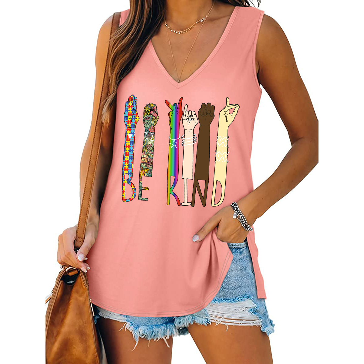 Womens Be Kind Tank Top V Neck Casual Flowy Sleeveless