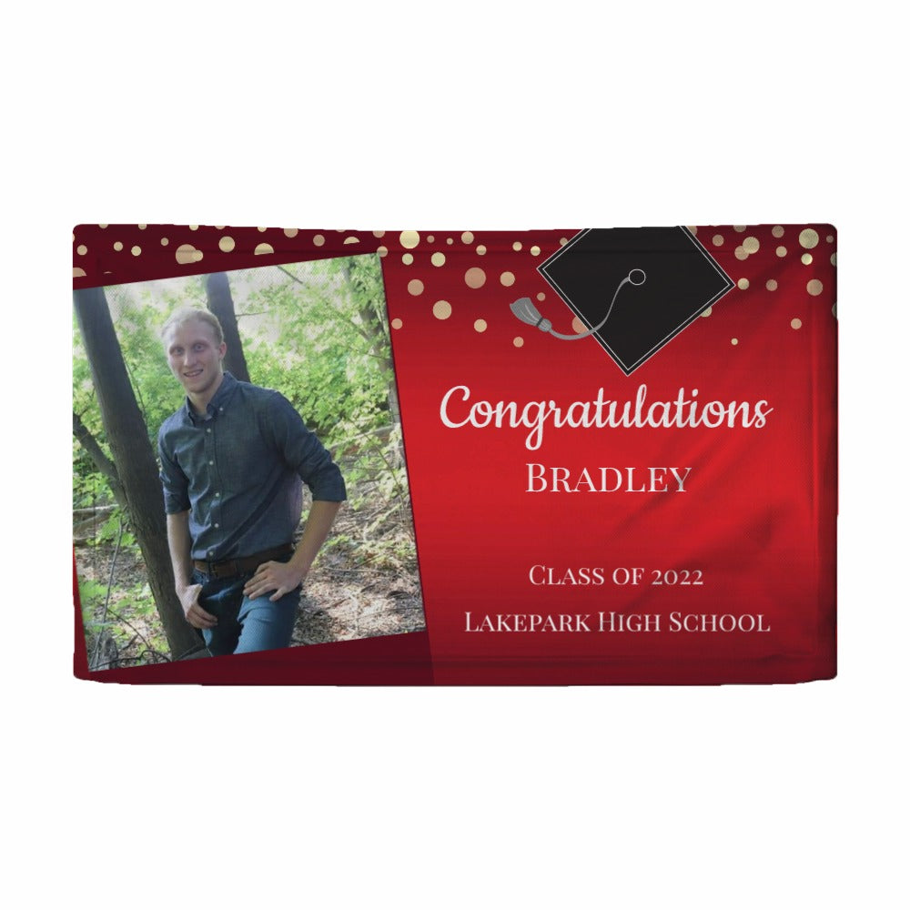 2022 Personalized Name/Photo, Congratulations Graduation Red with Confetti Photo Banner