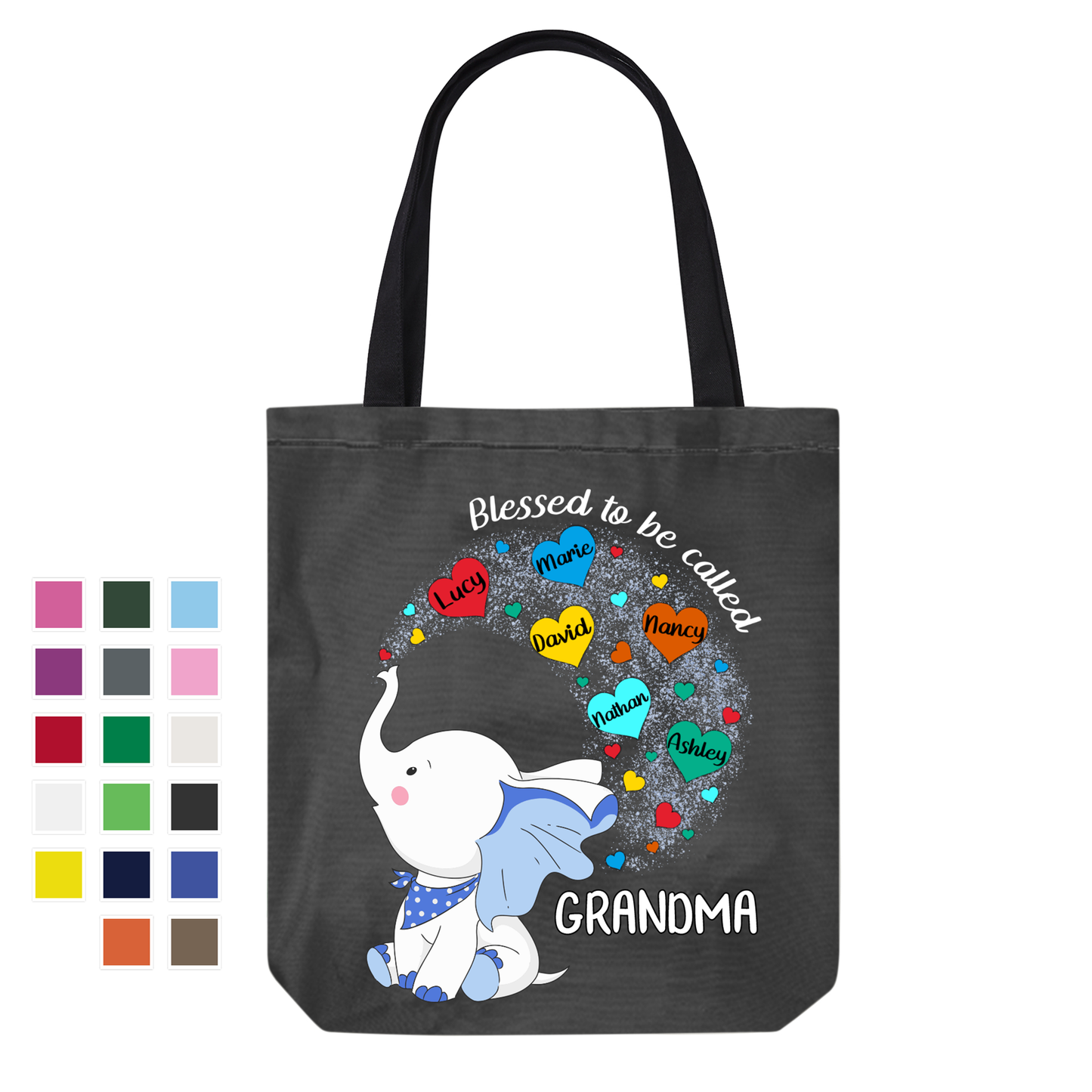 Elephant Grandma Sprays Hearts Personalized Canvas Bag