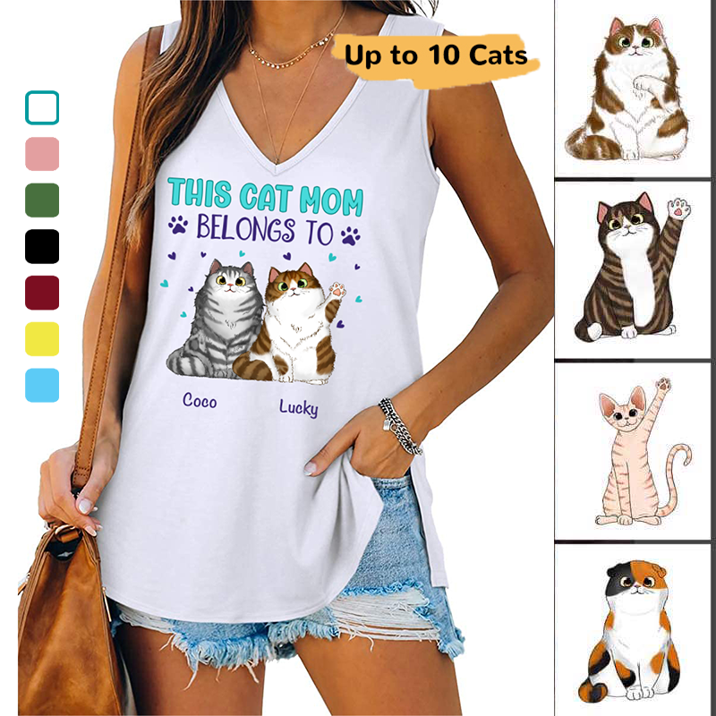 Belongs To Fluffy Sitting Cats Personalized Women Tank Top V Neck Casual Flowy Sleeveless
