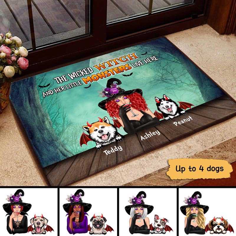 Halloween Witch Dog Personalized Doormat