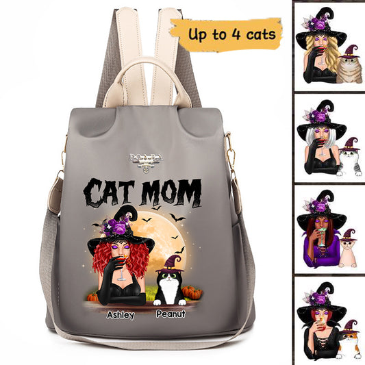 Halloween Witch Cat Mom Personalized Backpack