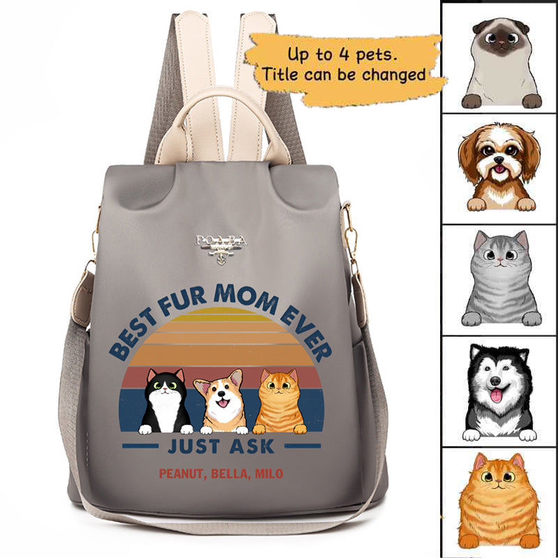 Best Fur Mom Ever 犬猫 レトロ パーソナライズ バックパック