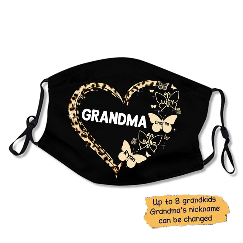 Leopard Mom Grandma Heart Personalized Face Mask