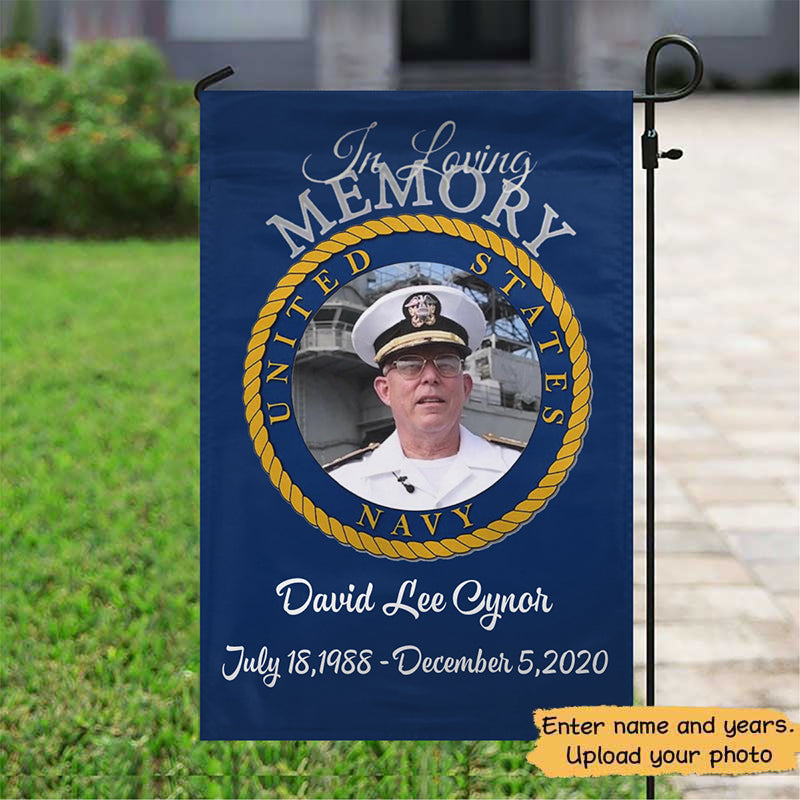 In Loving Memory Navy Personalized Photo Memorial Flag