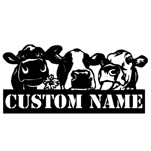 Custom Cow Farm Metal Wall Art With Led Lights, Personalized Cow Head Name Sign Decoration