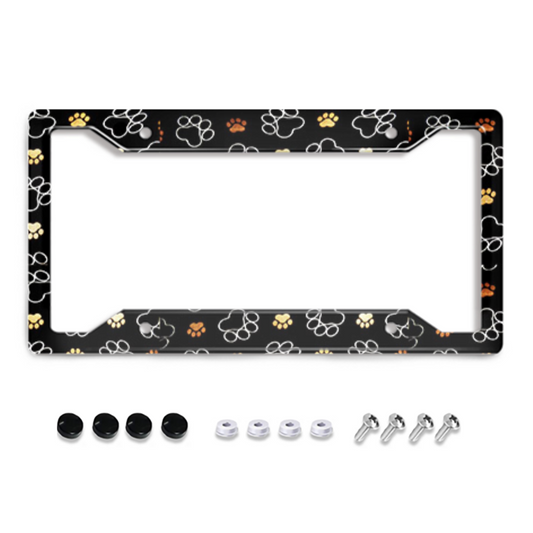 Paws Faux Glitter Black License Plate Frame