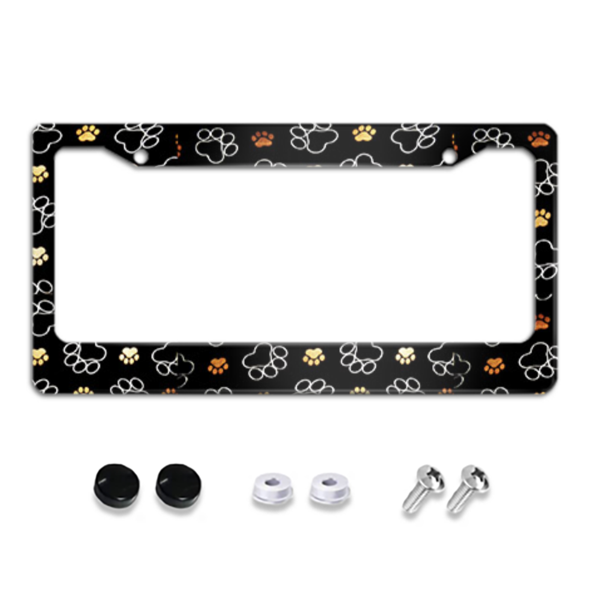 Paws Faux Glitter Black License Plate Frame