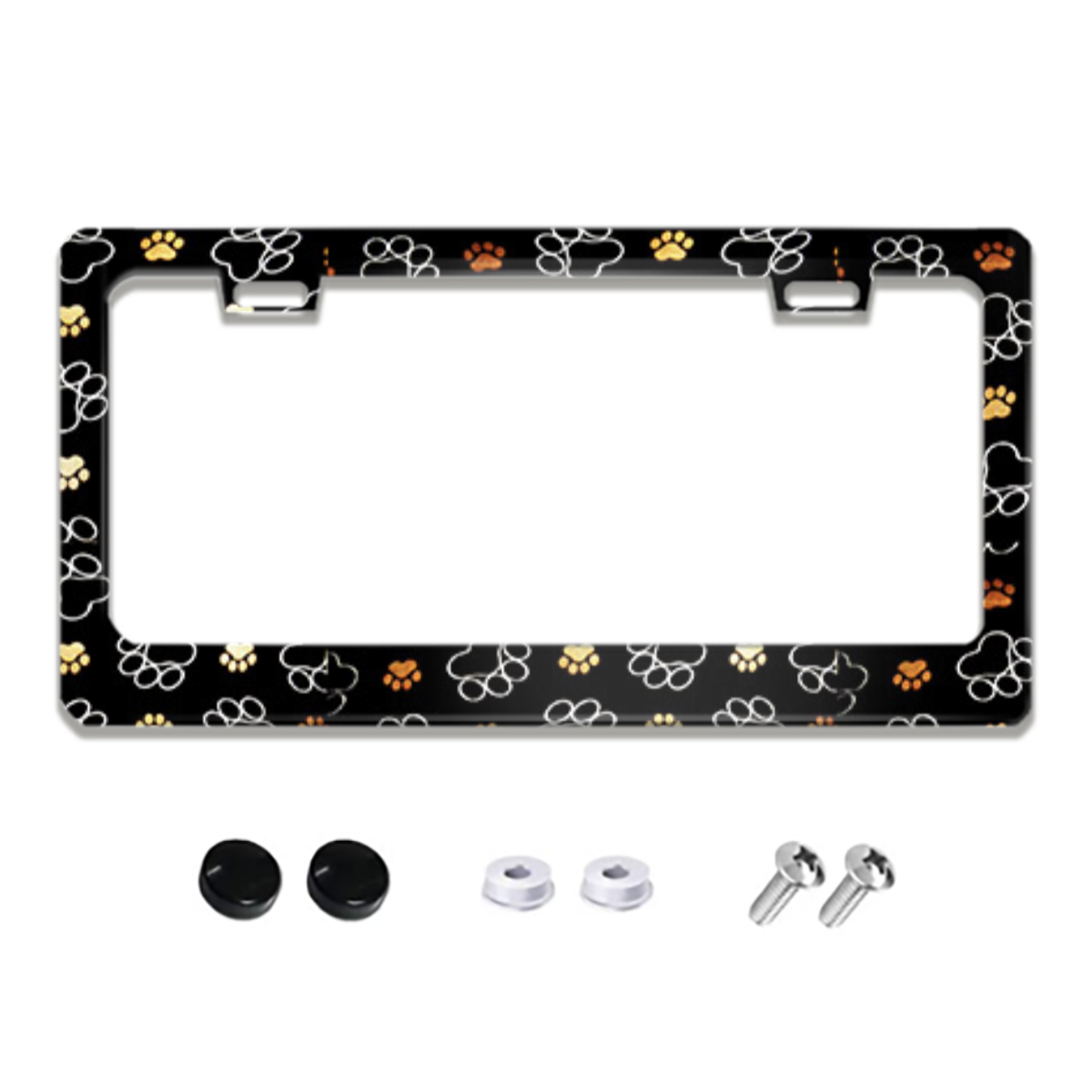 Paws Faux Glitter Black License Plate Frame