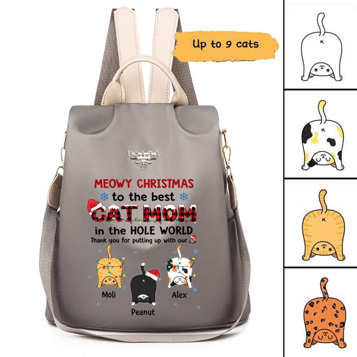 Cat Butts Thank You Mom Dad Christmas Personalized Backpack