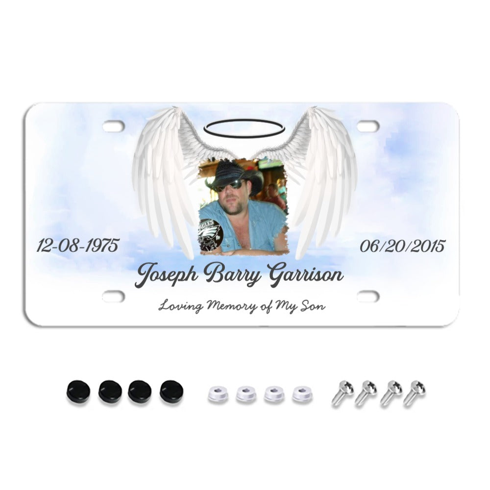 Unique Custom License Plate, Personalized Photo & Texts Angle Wing Memorial Decorative Front License Plate