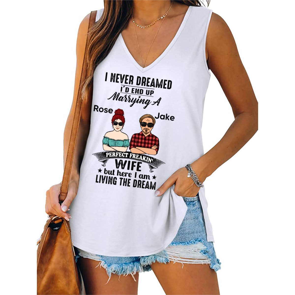 Never Dreamed Marrying Perfect Wife Personalized Women Tank Top V Neck Casual Flowy Sleeveless