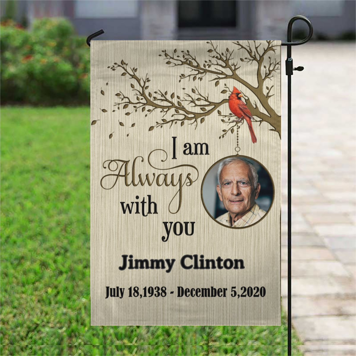 Wooden Tree Dad Mom Cardinals Personalized Memorial Garden & House Flag