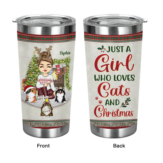 Just A Girl Boy Who Loves Cats And Christmas - Christmas Gift For Cat Lovers - Personalized Custom Tumbler