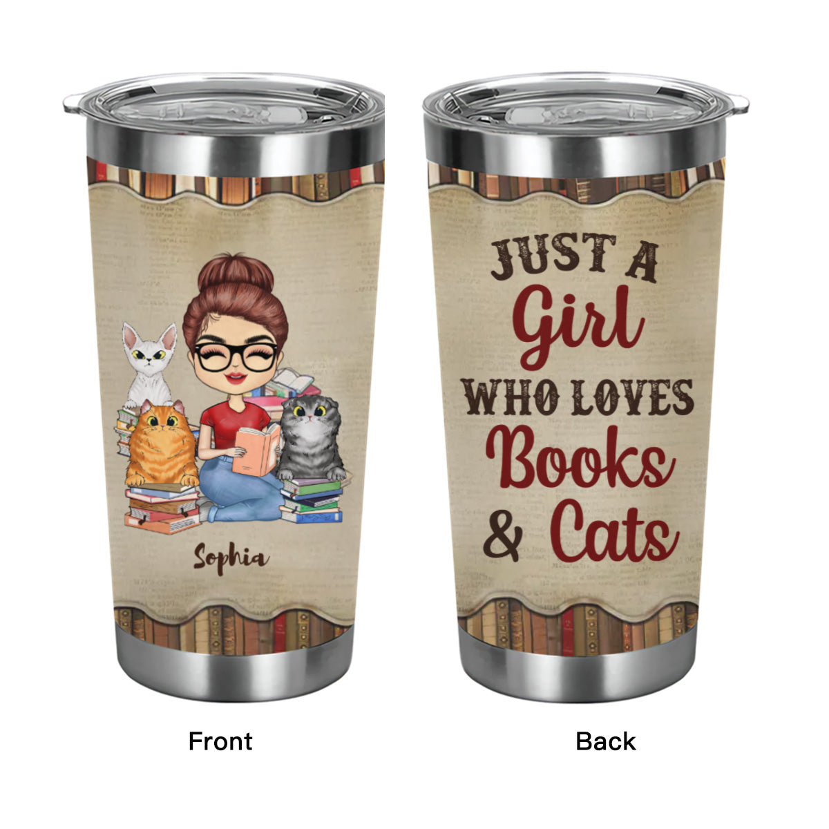 A Girl Who Loves Books & Cats - Reading Gift - Personalized Custom Tumbler