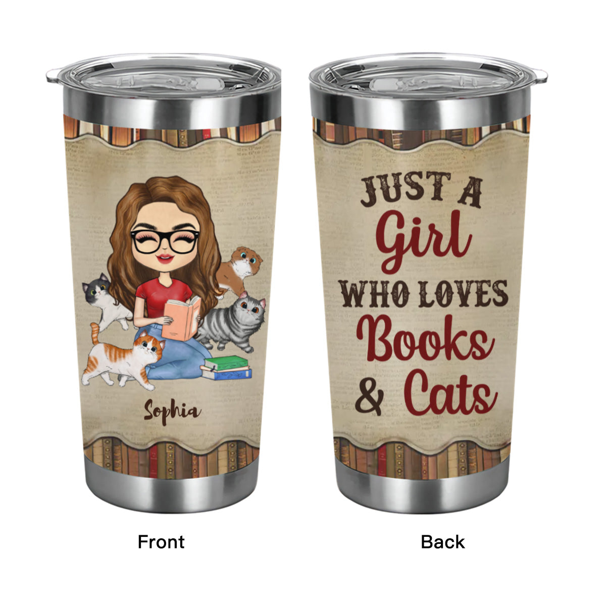 Just A Girl Who Loves Books & Cats - Reading Gift - Personalized Custom Tumbler