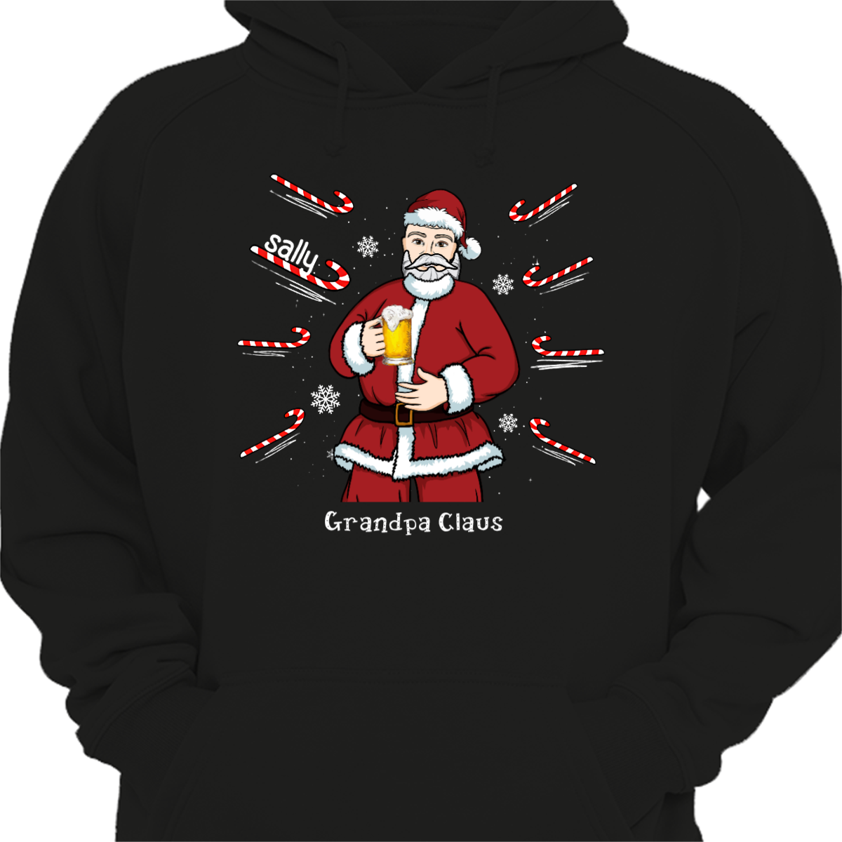 Grandpa Claus Candy Cane Christmas Hoodie Sweatshirt