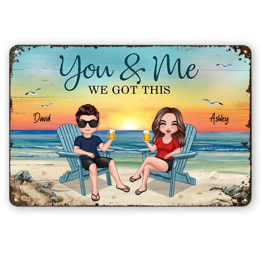 Doll Couple Sitting Beach Landscape Personalized Horizontal Metal Signs