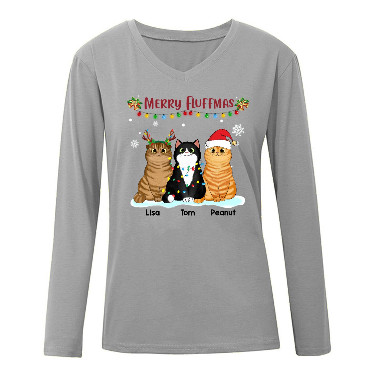 Merry Fluffmas Fluffy Cats Personalized  Long Sleeve Shirt