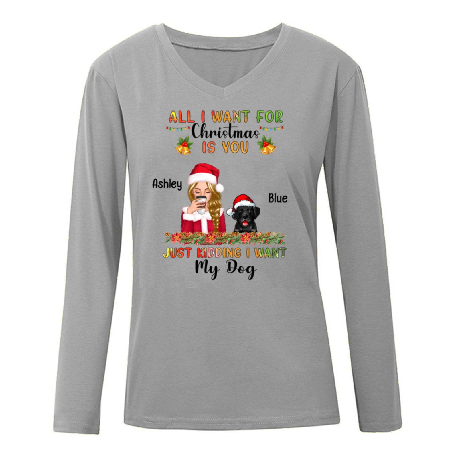 All I Want For Christmas Is Dogs Beautiful Woman Personalized Long Sleeve Shirt