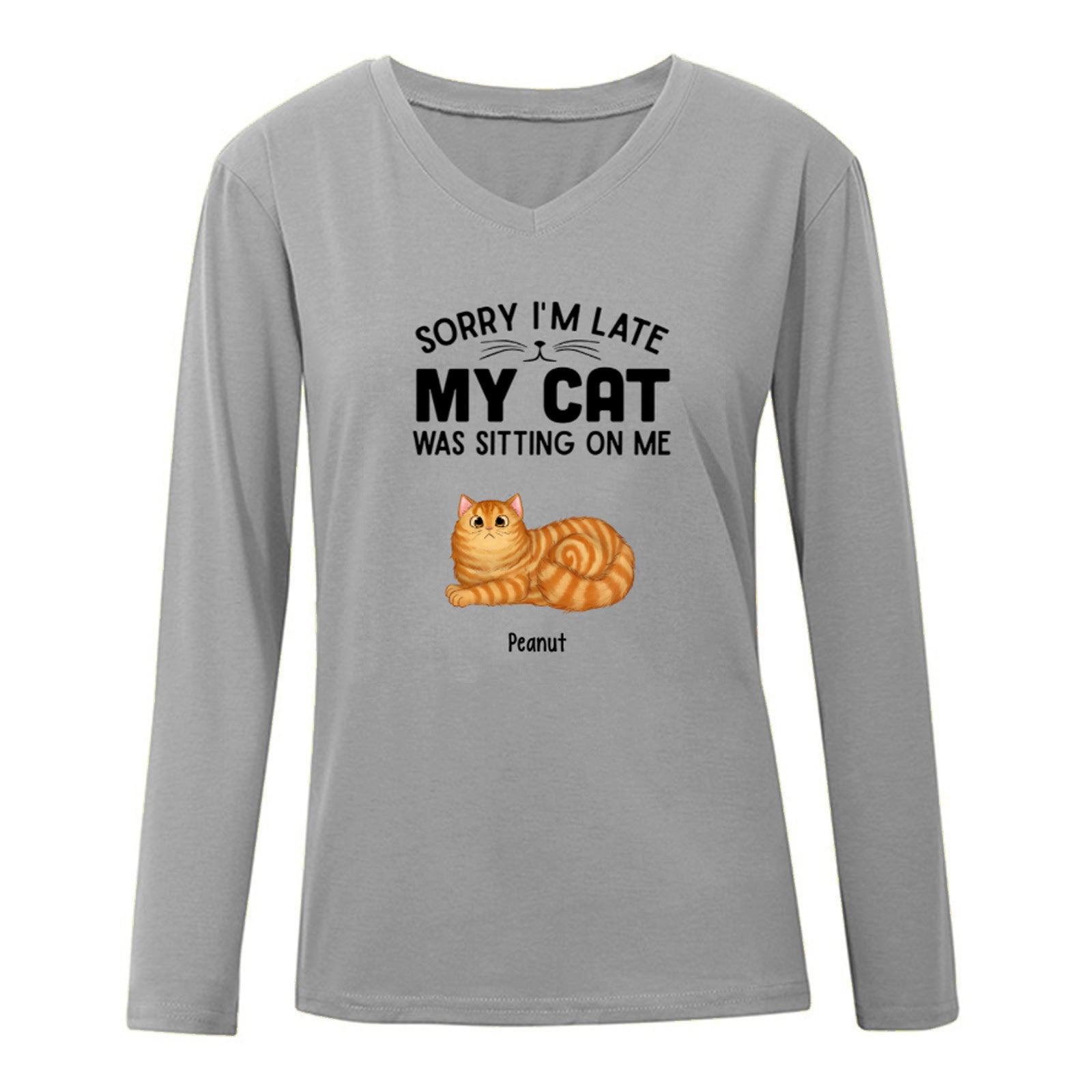 My Cat Sitting On Me Fluffy Cat Loaf Personalized Long Sleeve Shirt