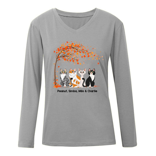 Sitting Cartoon Cat Under Tree Personalized Long Sleeve Shirt