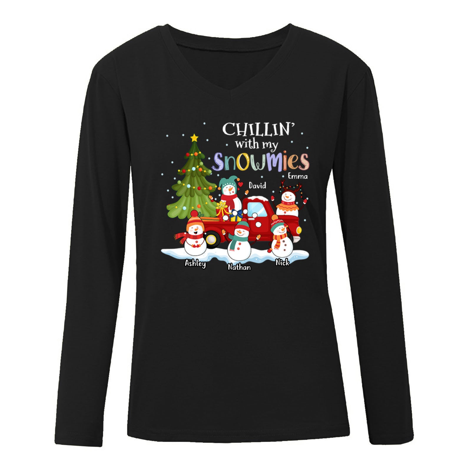 Chillin‘ With My Snowmies Grandma Mom Personalized Long Sleeve Shirt