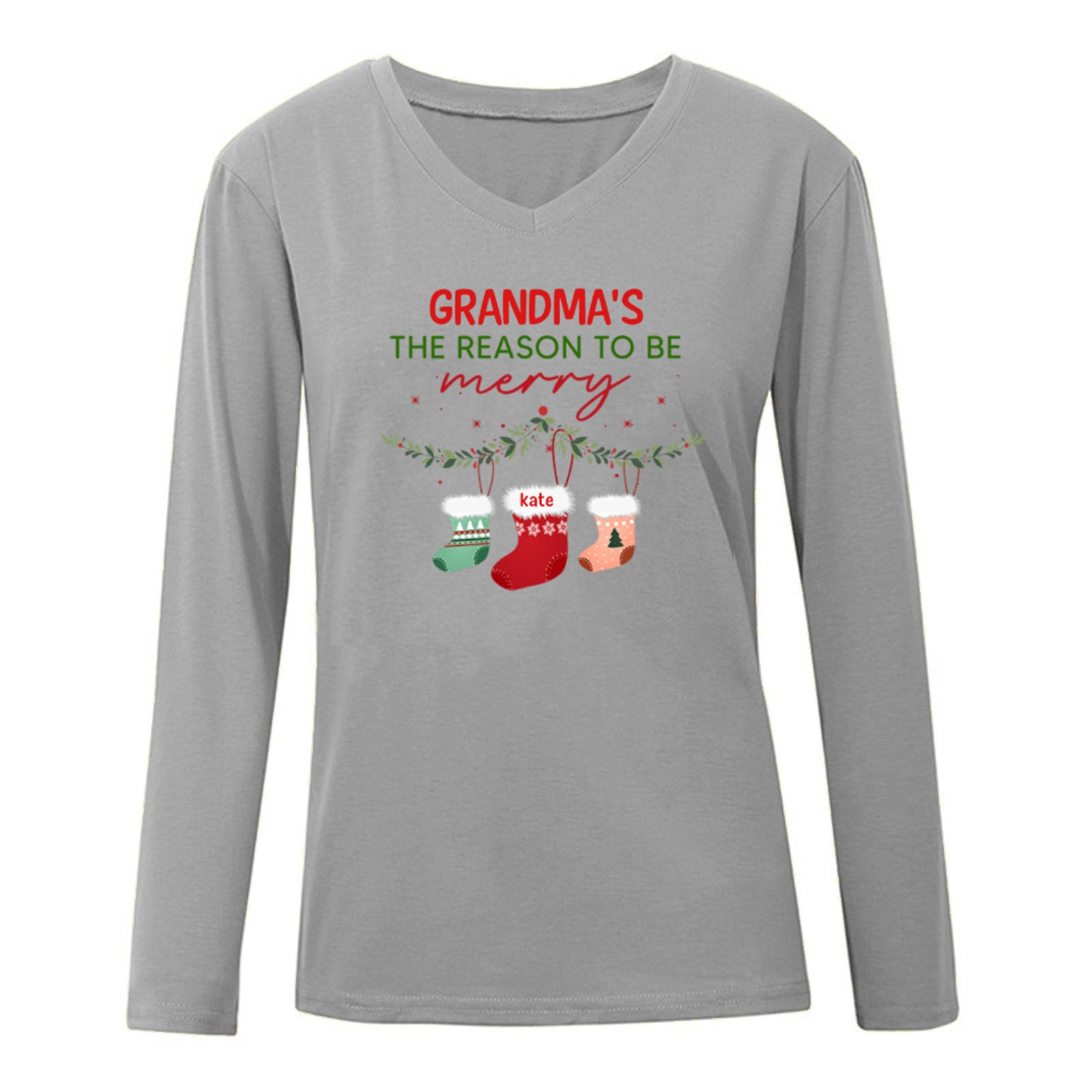 Grandma's Reasons To Be Merry Christmas パーソナライズされた長袖シャツ