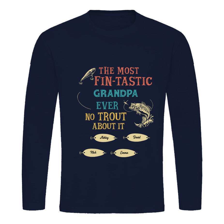 Fin-tastic Dad Grandpa Fishing Personalized Long Sleeve Shirt