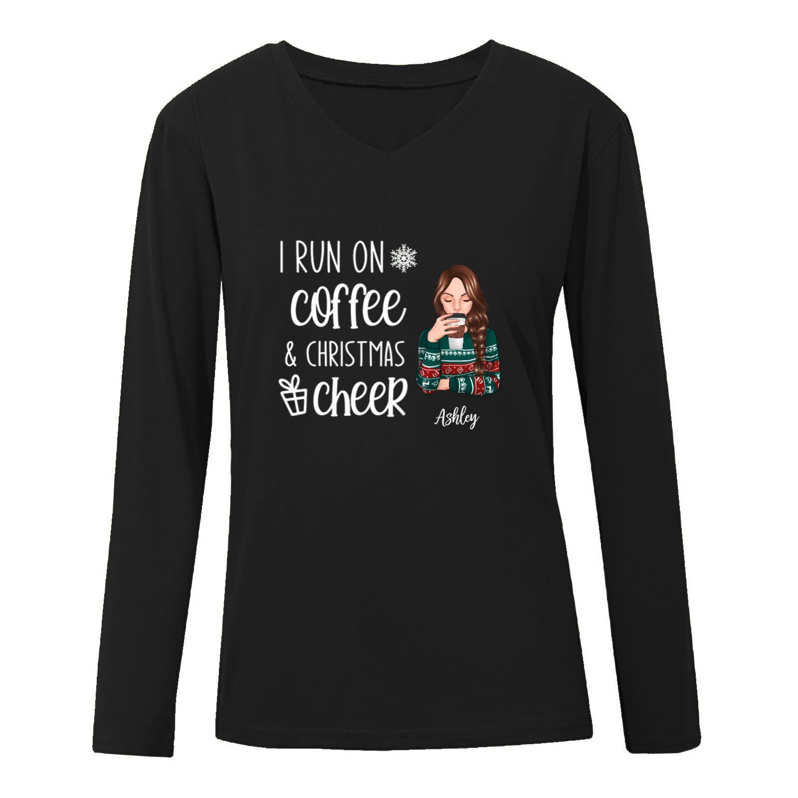 Run On Coffee & Christmas Cheer Personalized Long Sleeve Shirt