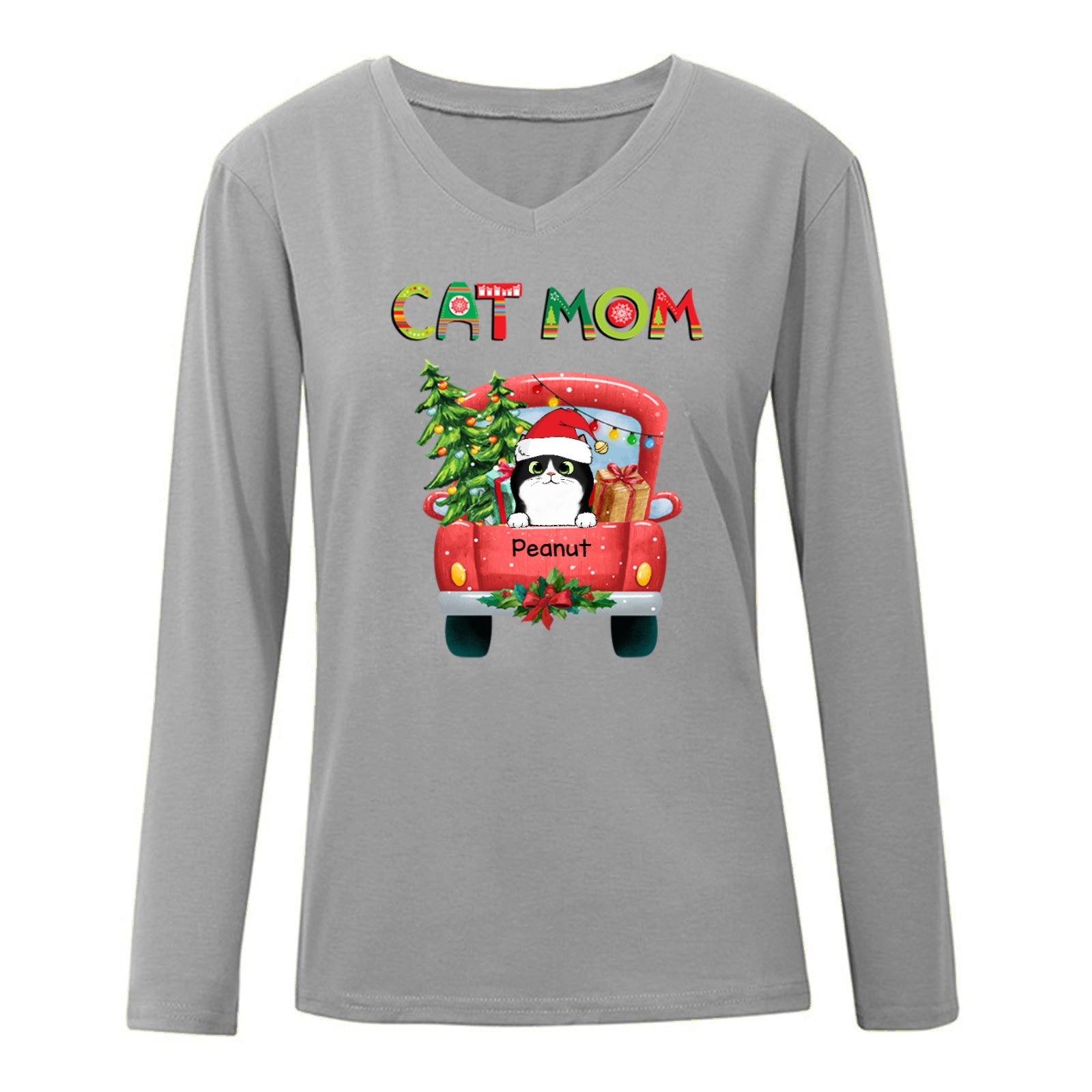 Cat Mom Cats On Truck Christmas Personalized Long Sleeve Shirt