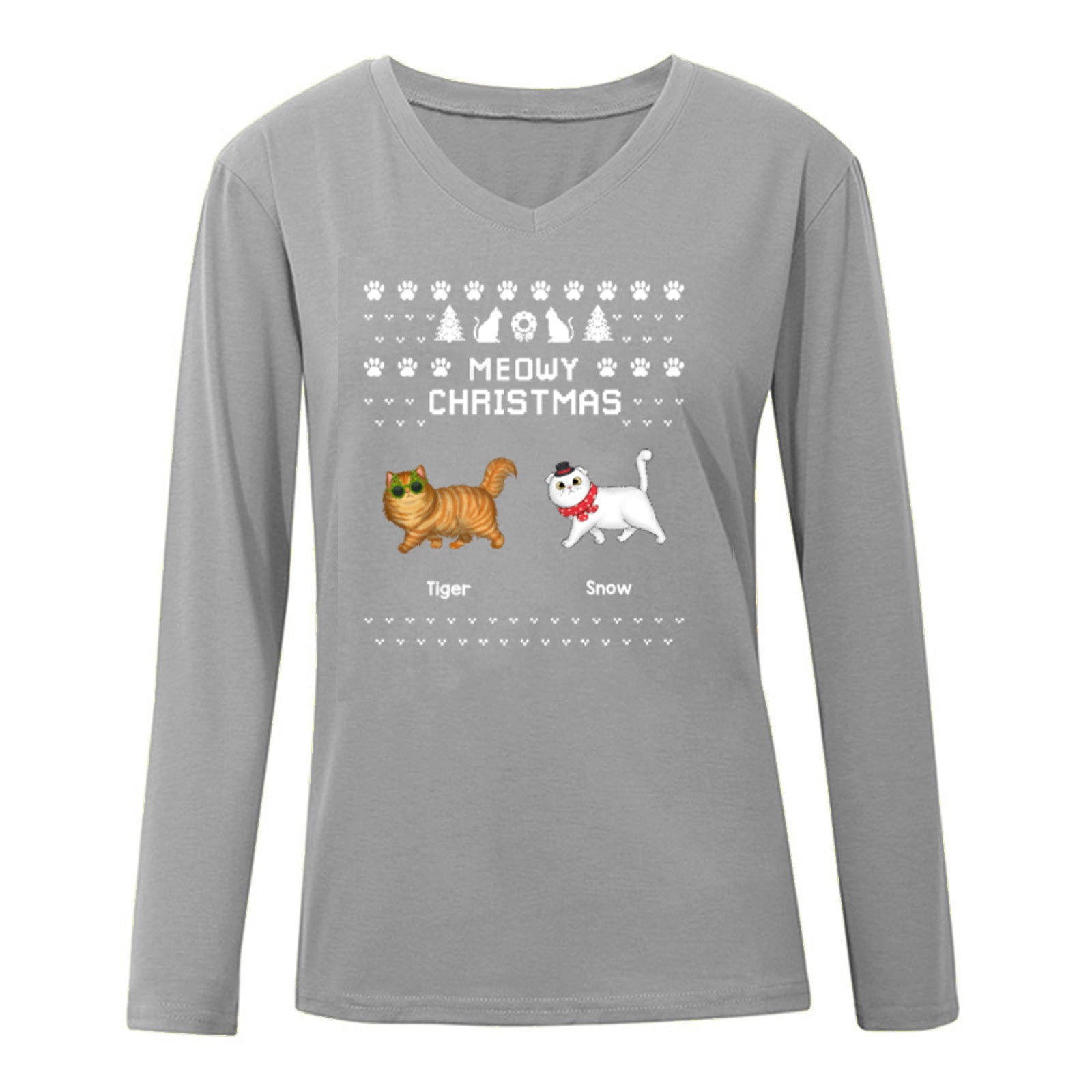 ふわふわ猫ウォーキング ニャーウィー クリスマス アグリー セーター パターン パーソナライズされた長袖シャツ