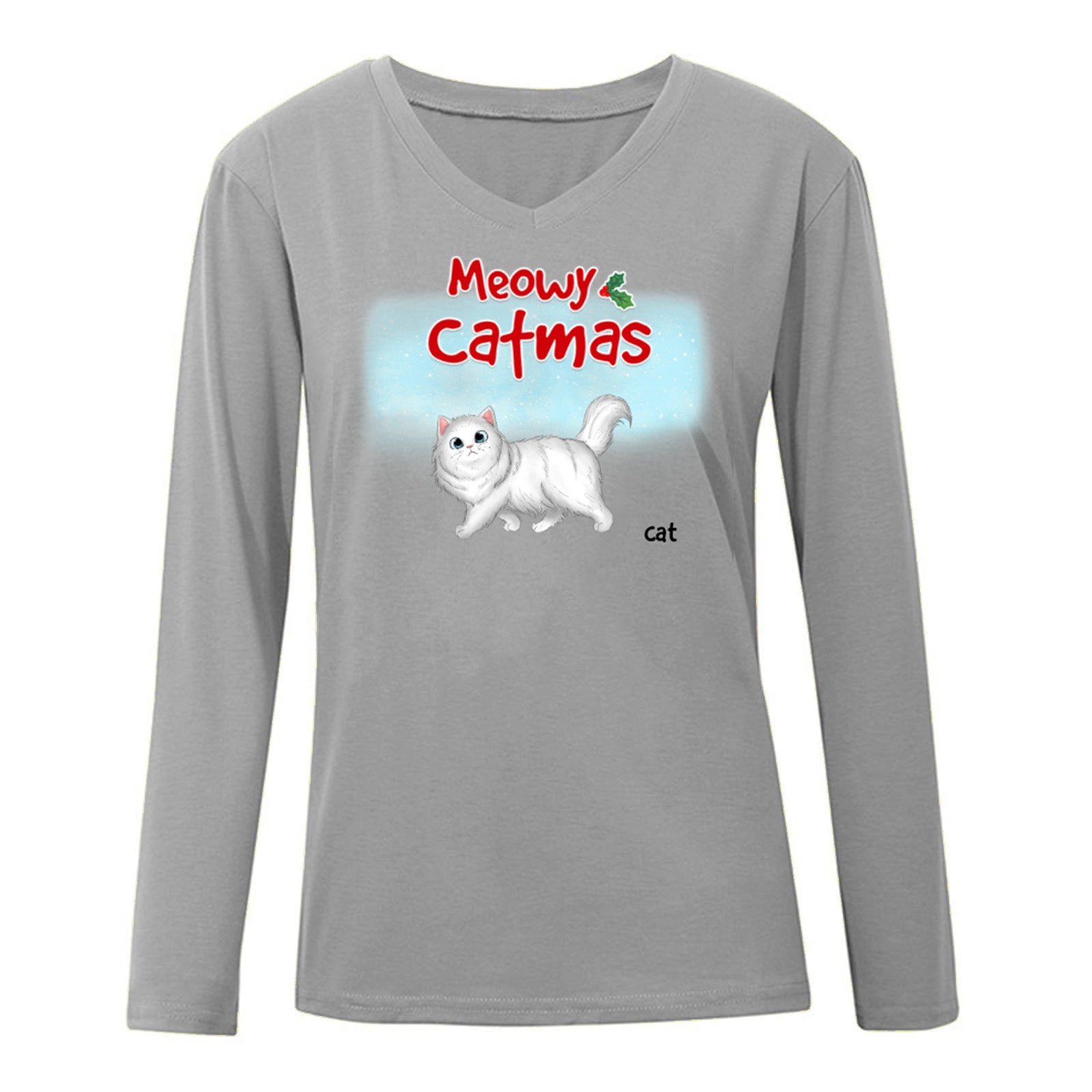 ウィンター ワンダーランド ウォーキング ふわふわ猫 クリスマス 長袖シャツ