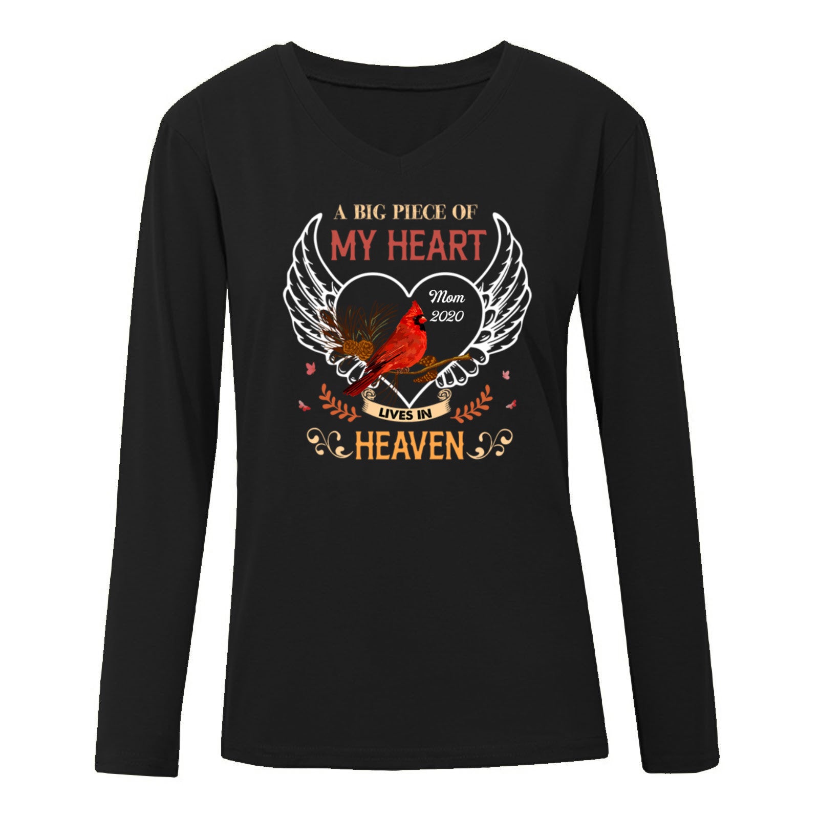 Cardinals Branch Heart Wing Personalized Long Sleeve Shirt