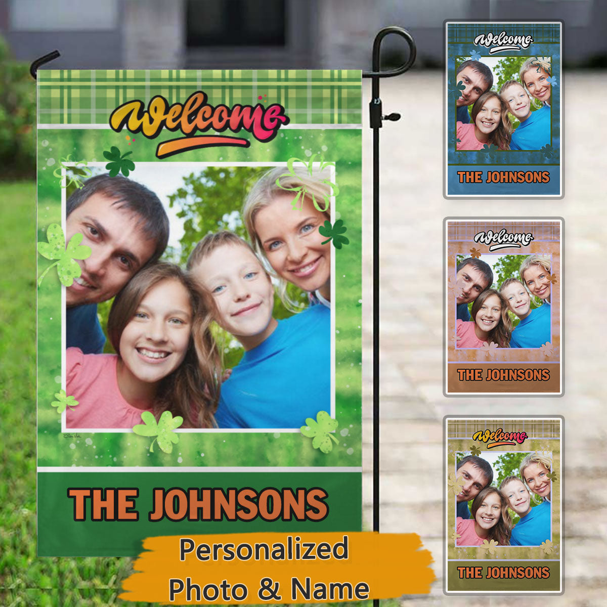 Get Lucky Welcome Personalized Photo & Family Name Garden & House Flag