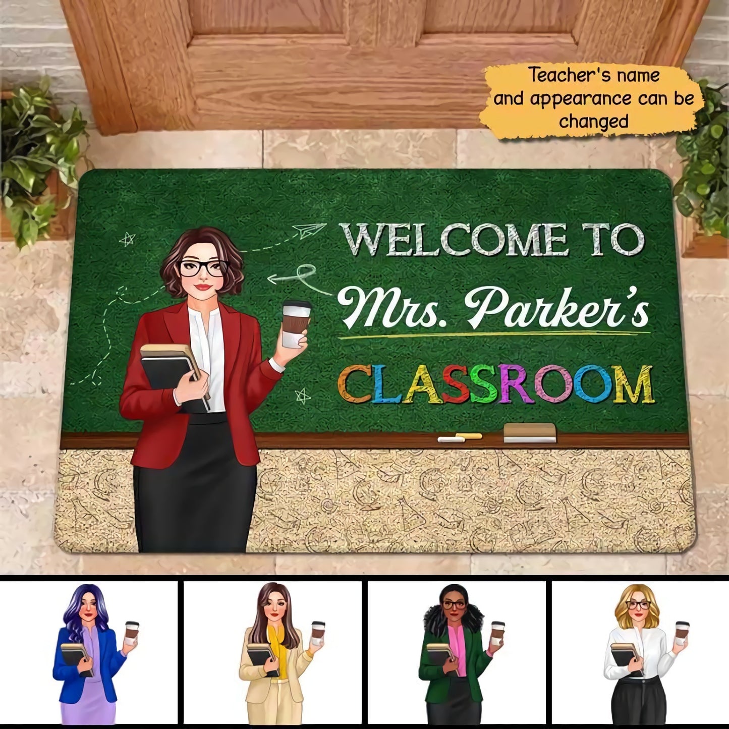 Welcome To Teacher Classroom Blackboard Personalized Doormat