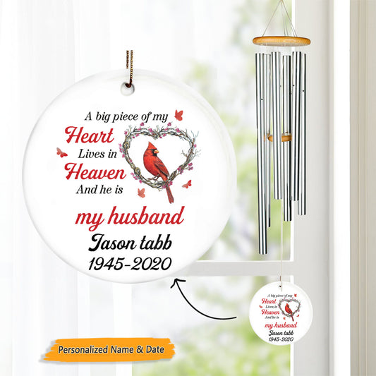 A Big Piece Of My Heart Lives In Heaven Cardinal Personalized Memorial Circle Ornament Wind Chime