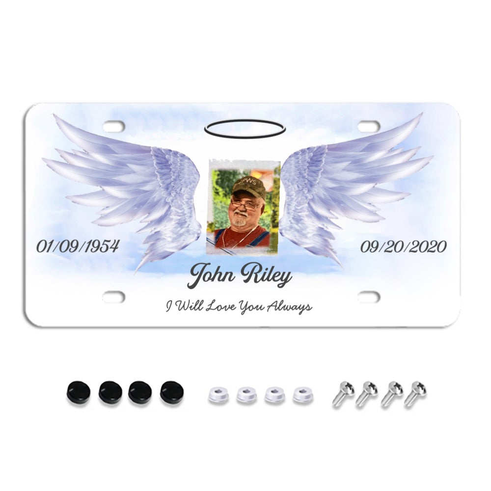 Unique Custom License Plate, Personalized Photo & Texts Angle Wing Memorial Decorative Front License Plate