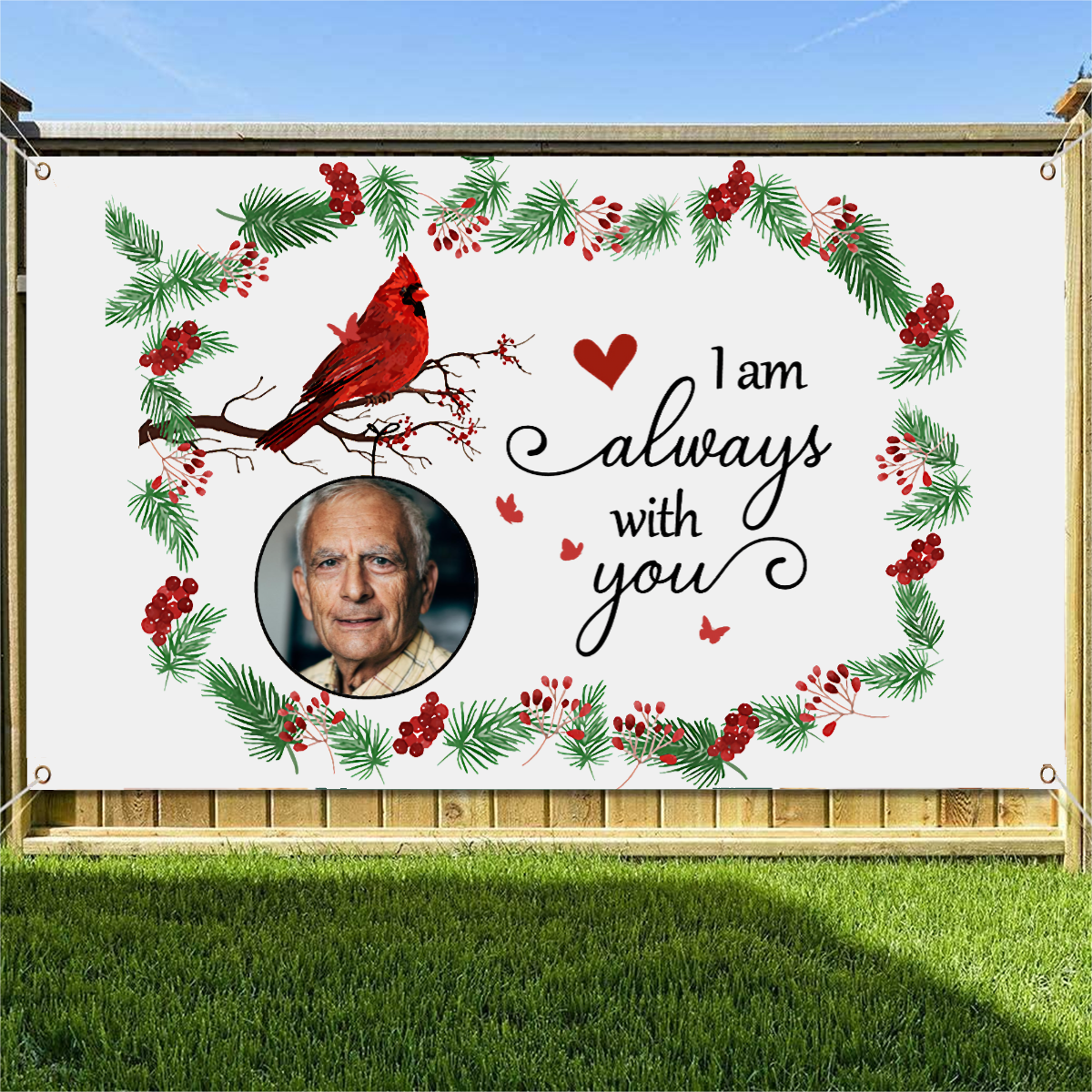 Always With You Holly Branch Cardinal Memorial Photo Personalized Banner