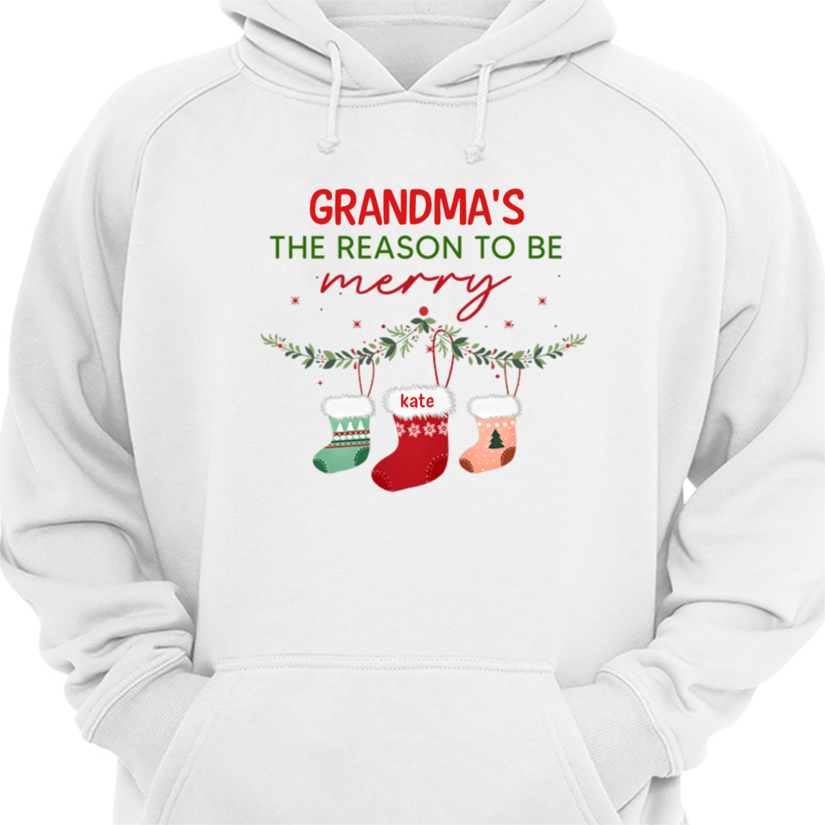 おばあちゃんのクリスマスの理由 パーソナライズされたパーカー スウェットシャツ